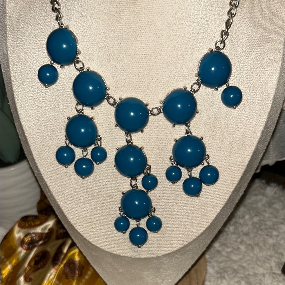 Blue Bubble Cascade Necklace with Silver Chain